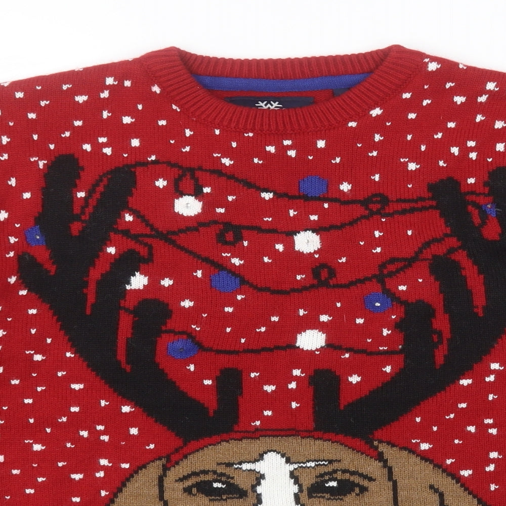 Threadbare Mens Red Round Neck  Acrylic Pullover Jumper Size M   - Christmas, Battery lights