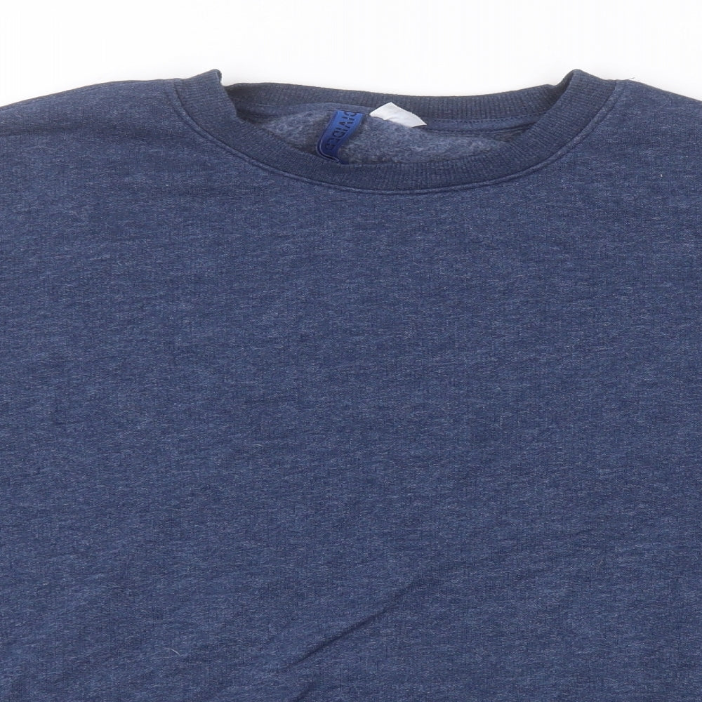 Divided Mens Blue Round Neck  Cotton Pullover Jumper Size S