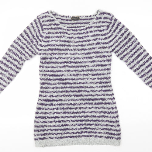 Originals Womens Blue Round Neck Striped Acrylic Pullover Jumper Size S