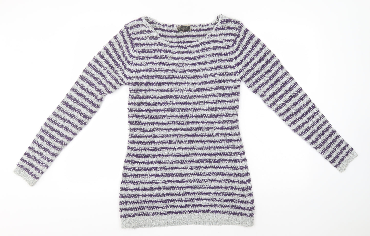 Originals Womens Blue Round Neck Striped Acrylic Pullover Jumper Size S