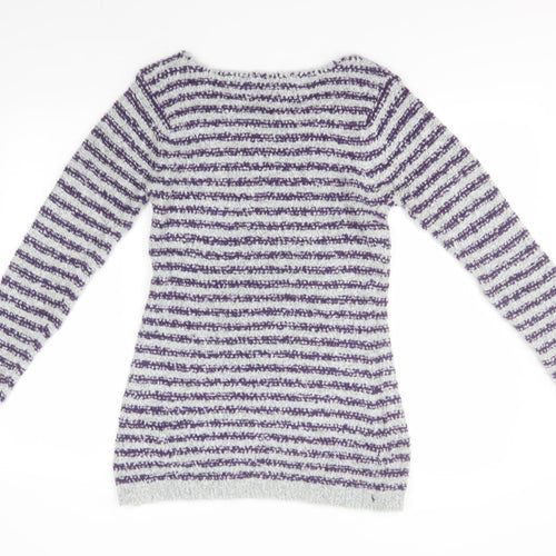 Originals Womens Blue Round Neck Striped Acrylic Pullover Jumper Size S