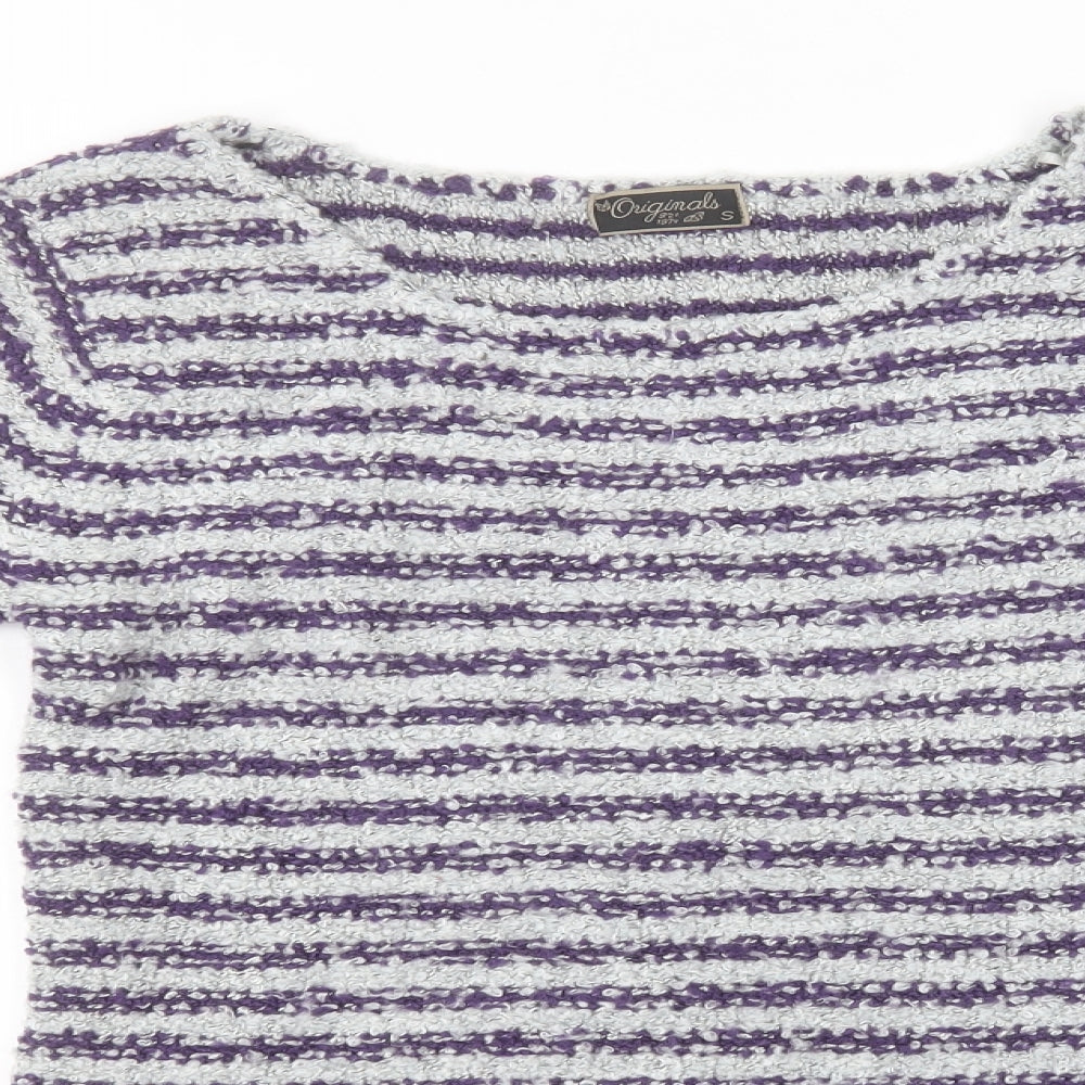 Originals Womens Blue Round Neck Striped Acrylic Pullover Jumper Size S