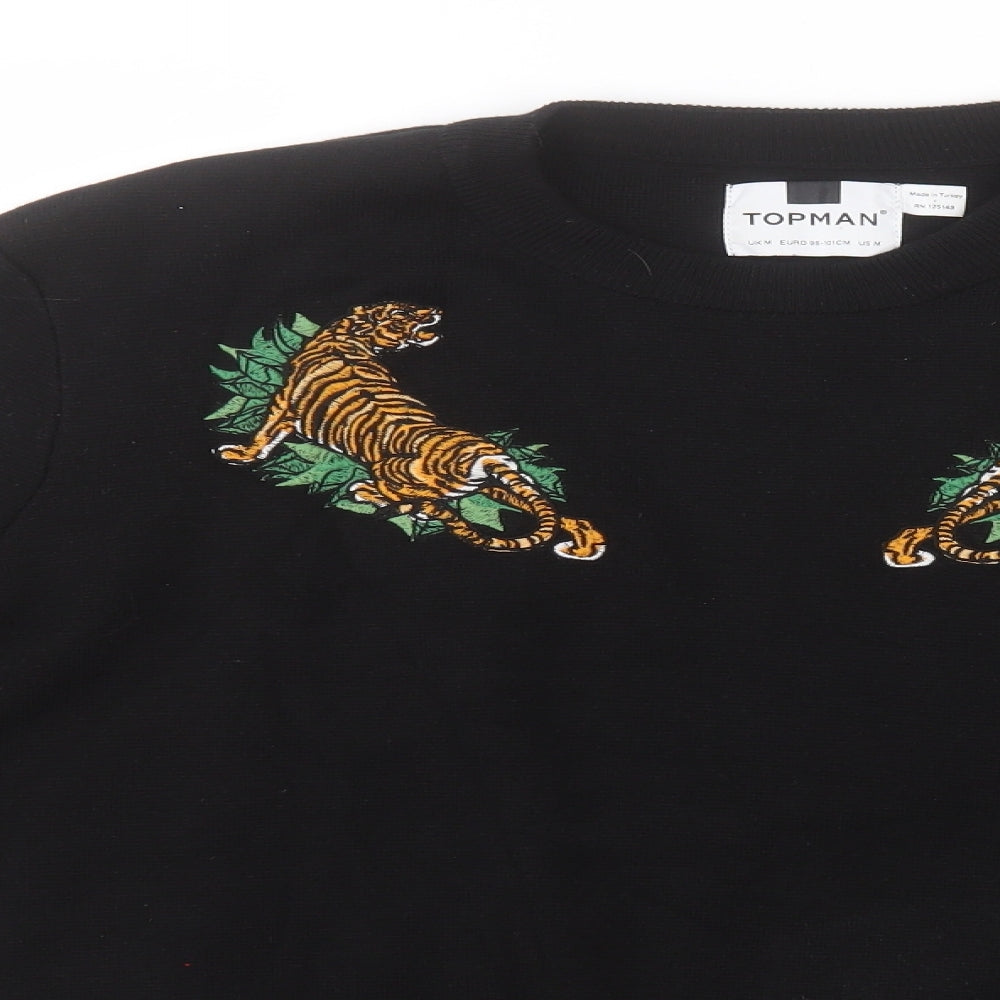 Topman Mens Black Round Neck  Cotton Pullover Jumper Size M   - Tigers
