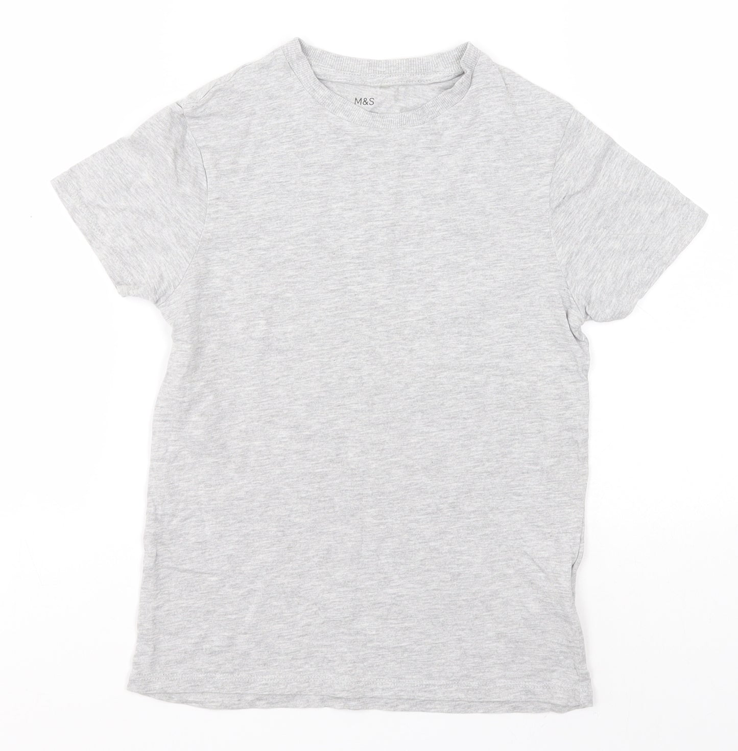 Marks and Spencer Boys Grey  Cotton Basic T-Shirt Size 8-9 Years Round Neck