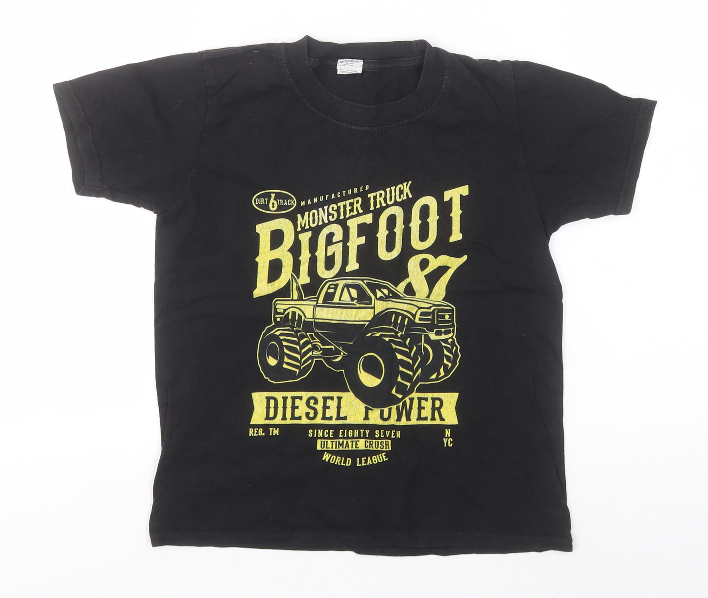 Gildan Boys Black  Cotton Basic T-Shirt Size M Round Neck  - Monster Truck