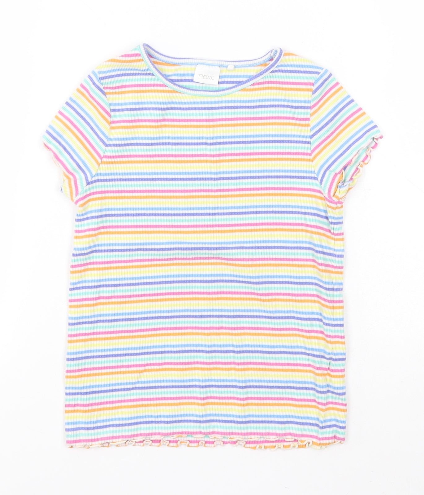 NEXT Girls Multicoloured Striped Cotton Basic T-Shirt Size 5-6 Years Roll Neck