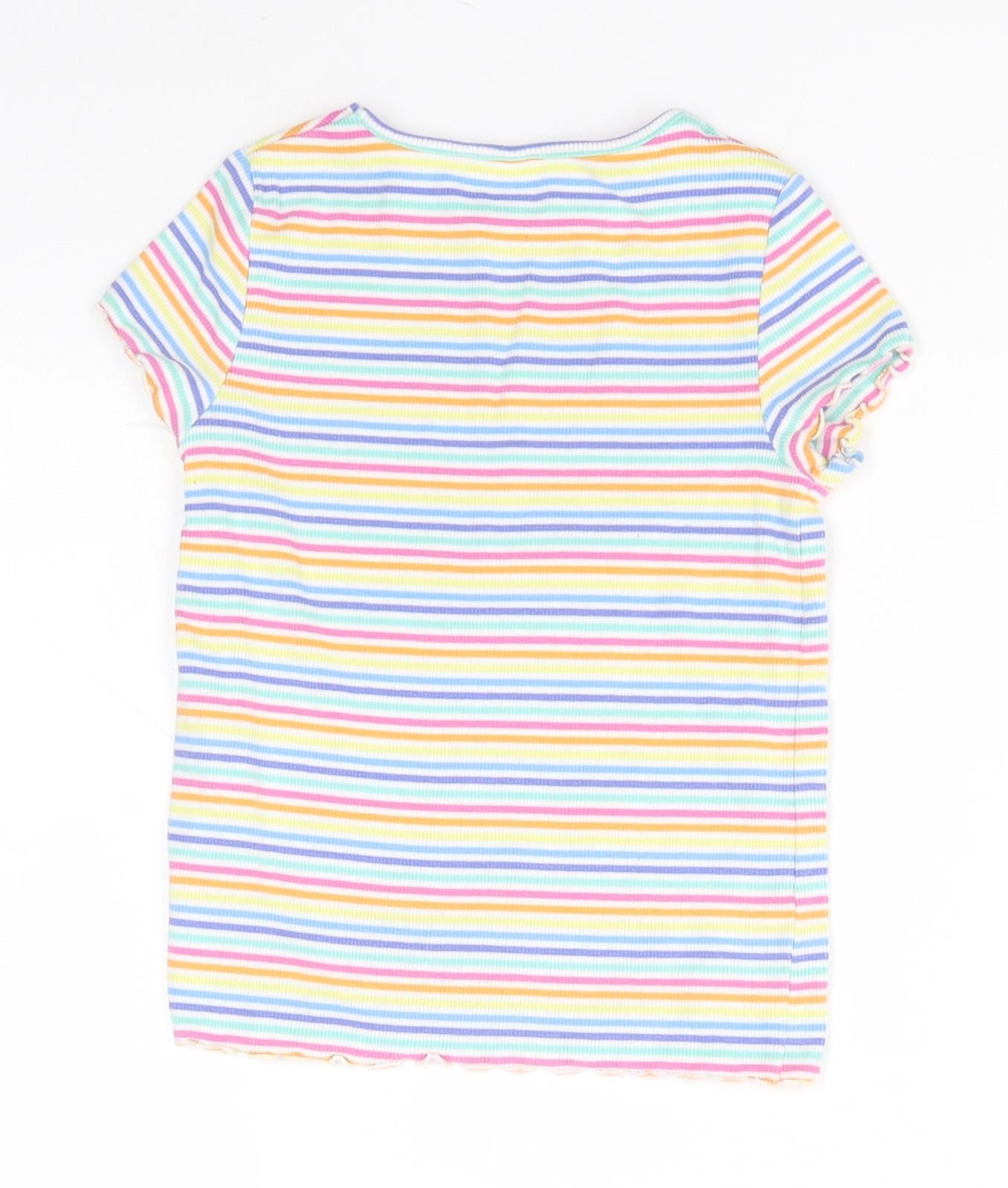 NEXT Girls Multicoloured Striped Cotton Basic T-Shirt Size 5-6 Years Roll Neck