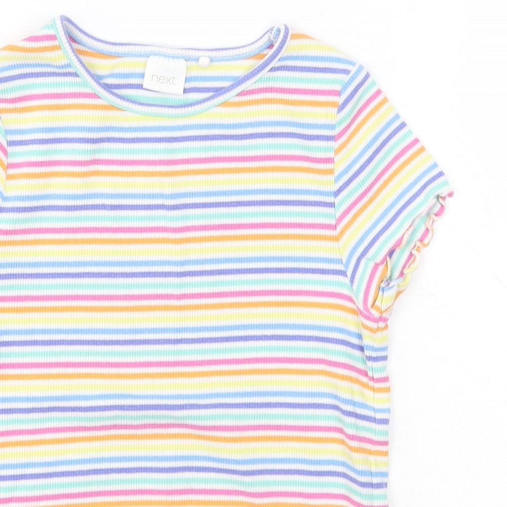 NEXT Girls Multicoloured Striped Cotton Basic T-Shirt Size 5-6 Years Roll Neck