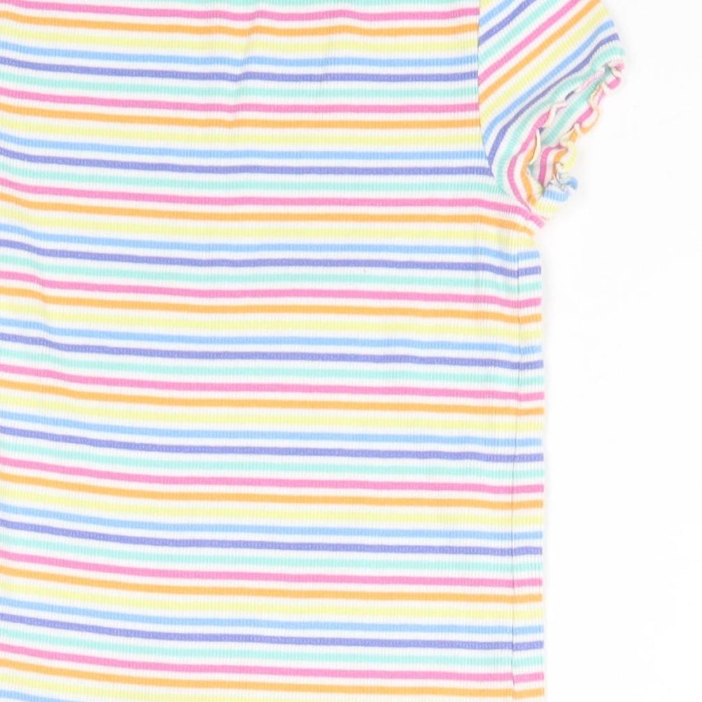 NEXT Girls Multicoloured Striped Cotton Basic T-Shirt Size 5-6 Years Roll Neck