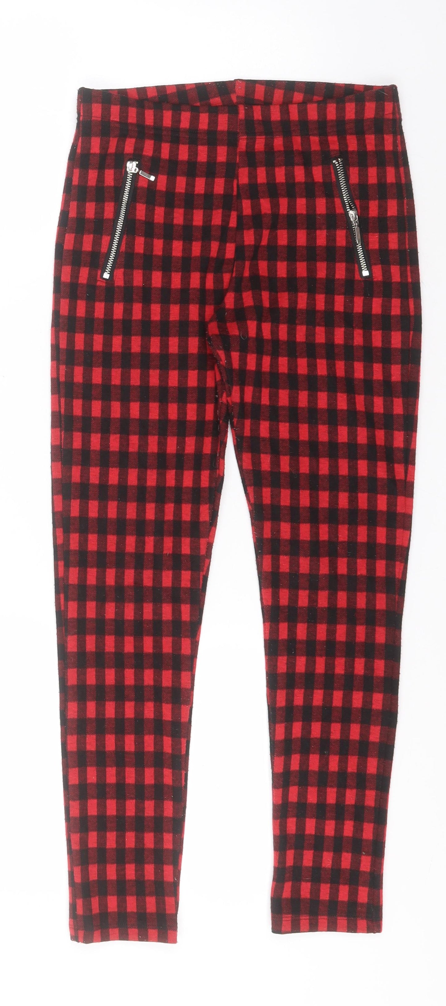 F&F Girls Red Check Polyester Jogger Trousers Size 9-10 Years  Regular