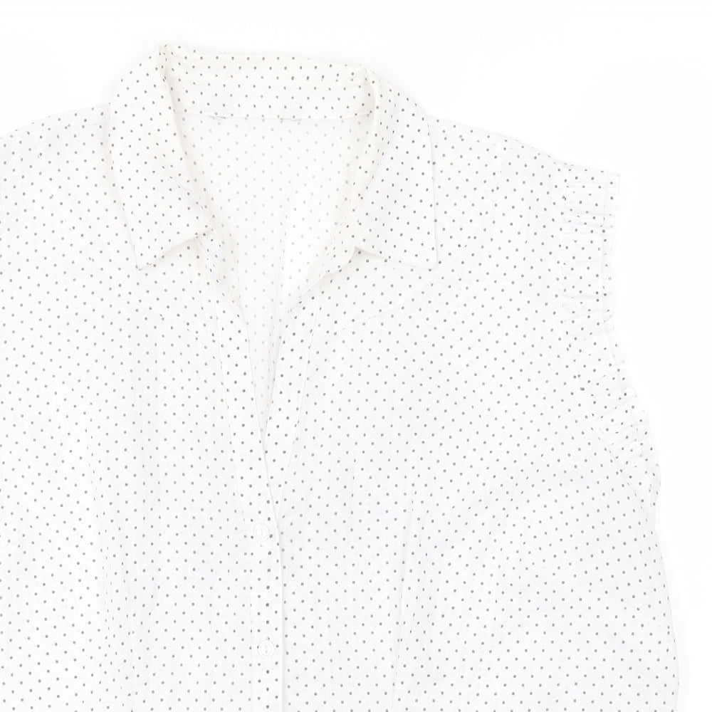 F&F Womens White Polka Dot Polyester Basic Button-Up Size 20 Collared