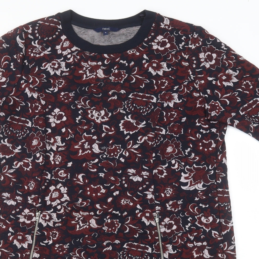 NEXT Womens Red Floral Polyester T-Shirt Dress  Size 16  Round Neck