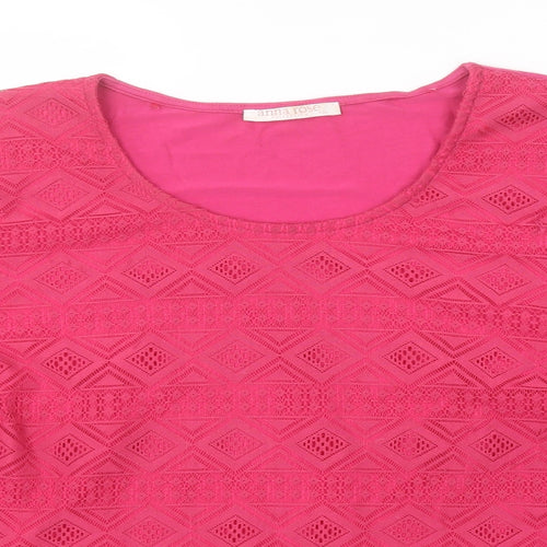 Roseanna Womens Pink Geometric Polyester Basic T-Shirt Size 2XL Round Neck