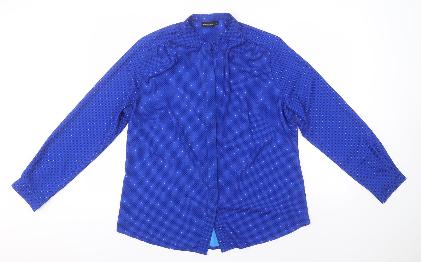 Dimensions Womens Blue Polka Dot Polyester Basic T-Shirt Size 14 High Neck