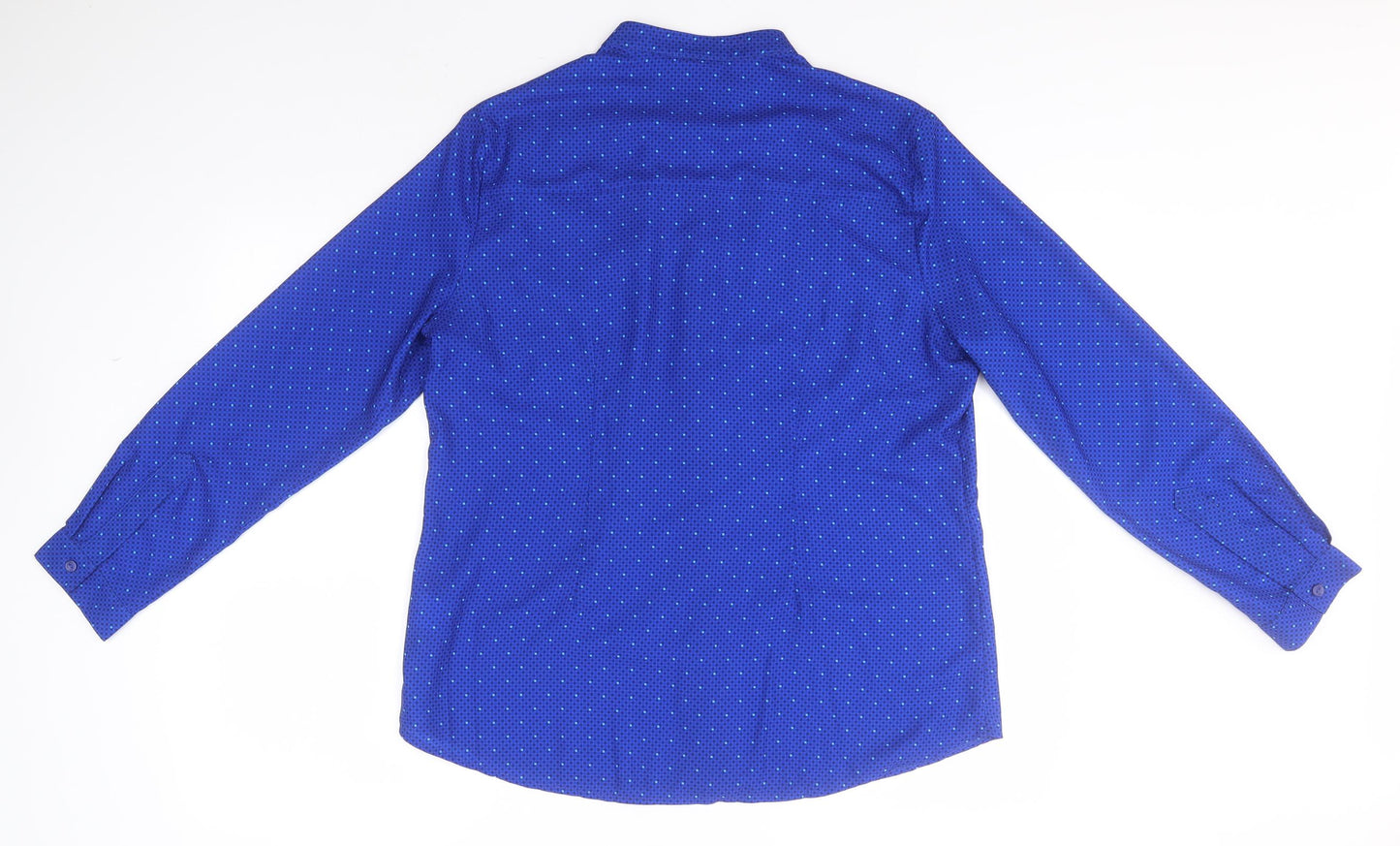 Dimensions Womens Blue Polka Dot Polyester Basic T-Shirt Size 14 High Neck