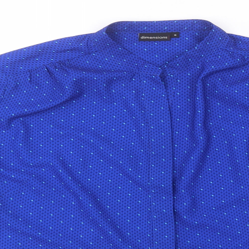 Dimensions Womens Blue Polka Dot Polyester Basic T-Shirt Size 14 High Neck
