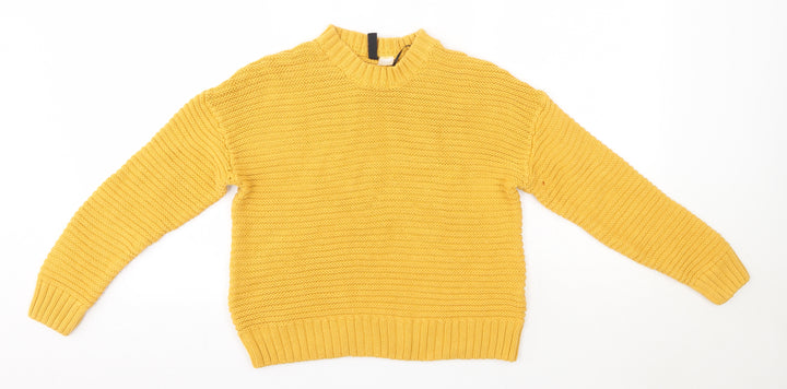 H&M Womens Yellow Round Neck  Cotton Pullover Jumper Size XS