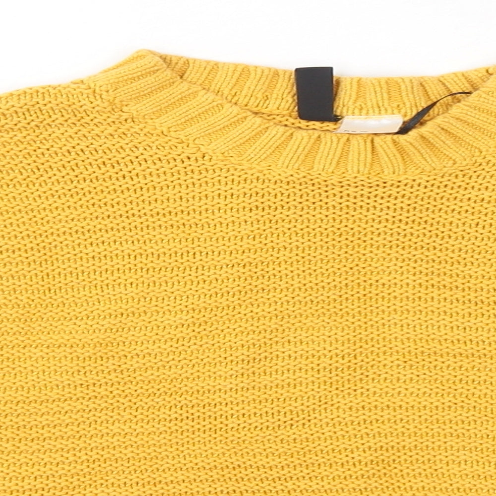 H&M Womens Yellow Round Neck  Cotton Pullover Jumper Size XS