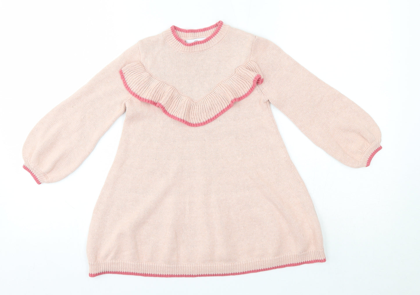 La Redoute Girls Pink  Cotton Jumper Dress  Size 4 Years  Round Neck