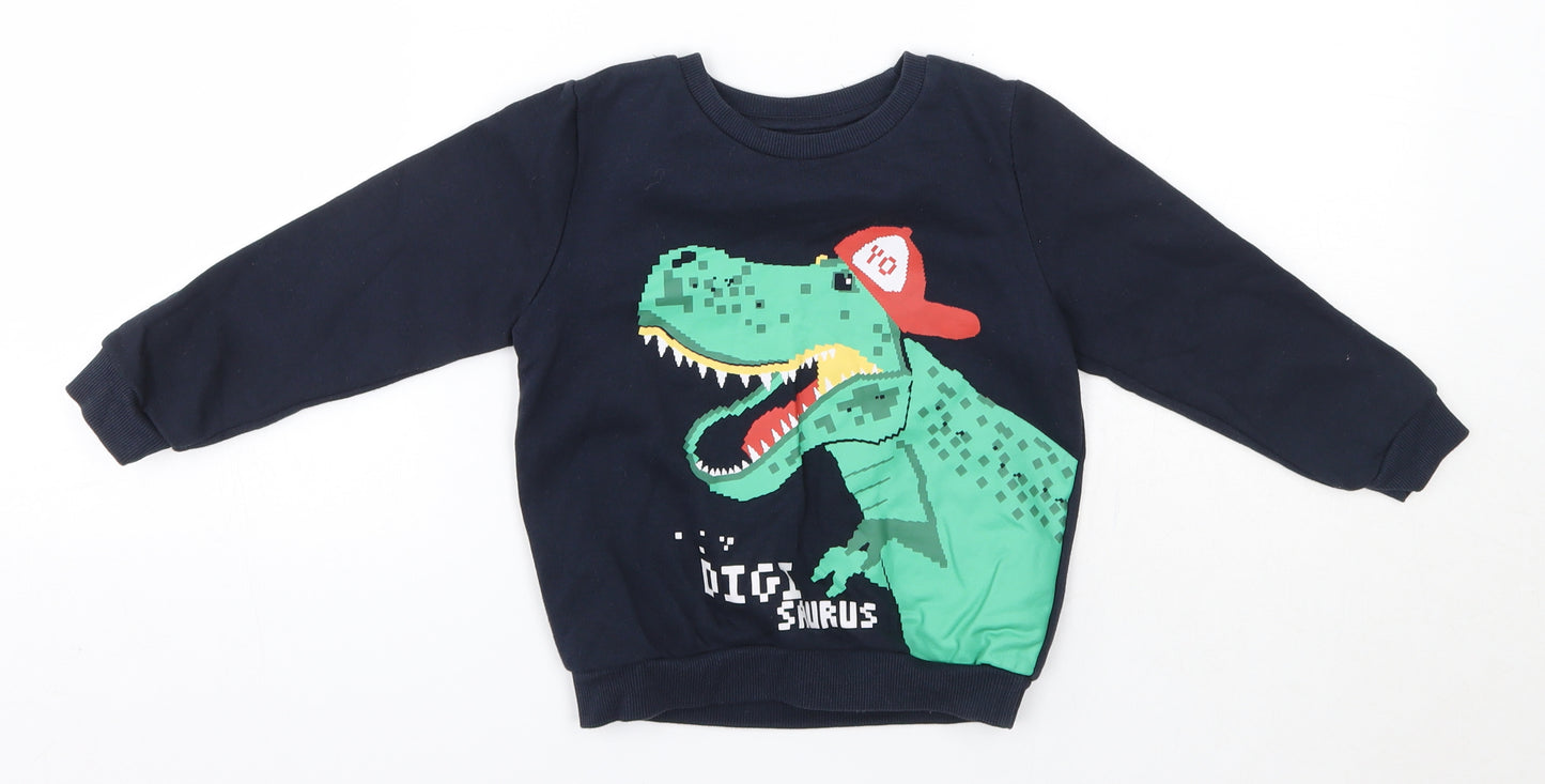 Primark Boys Blue Round Neck  Cotton Pullover Jumper Size 3-4 Years