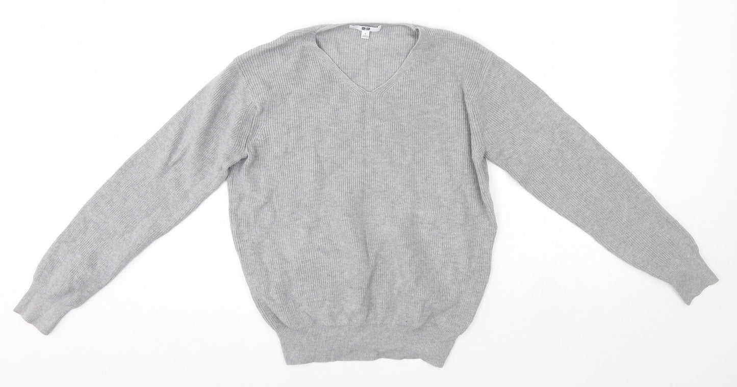Uniqlo Womens Grey V-Neck  Cotton Pullover Jumper Size S