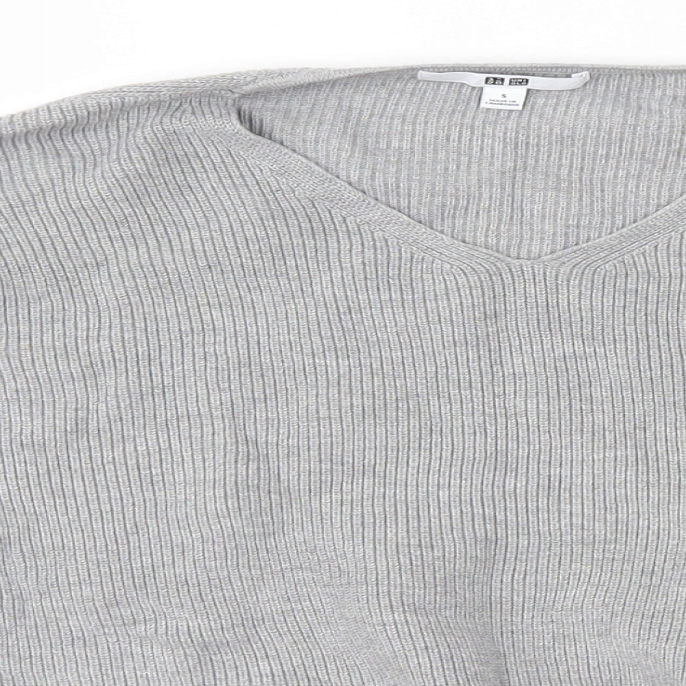 Uniqlo Womens Grey V-Neck  Cotton Pullover Jumper Size S