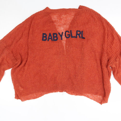 SheIn Womens Orange Round Neck  Acrylic Cardigan Jumper Size XL   - Baby Girl