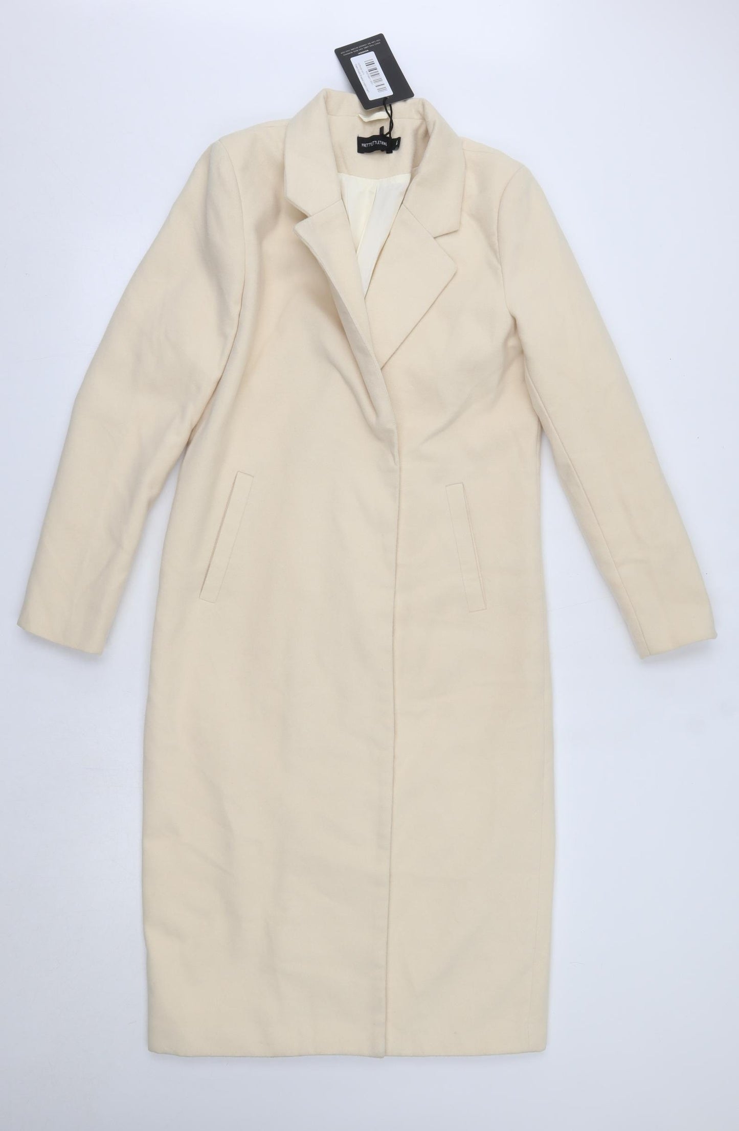 PRETTYLITTLETHING Womens Ivory   Overcoat Coat Size 4