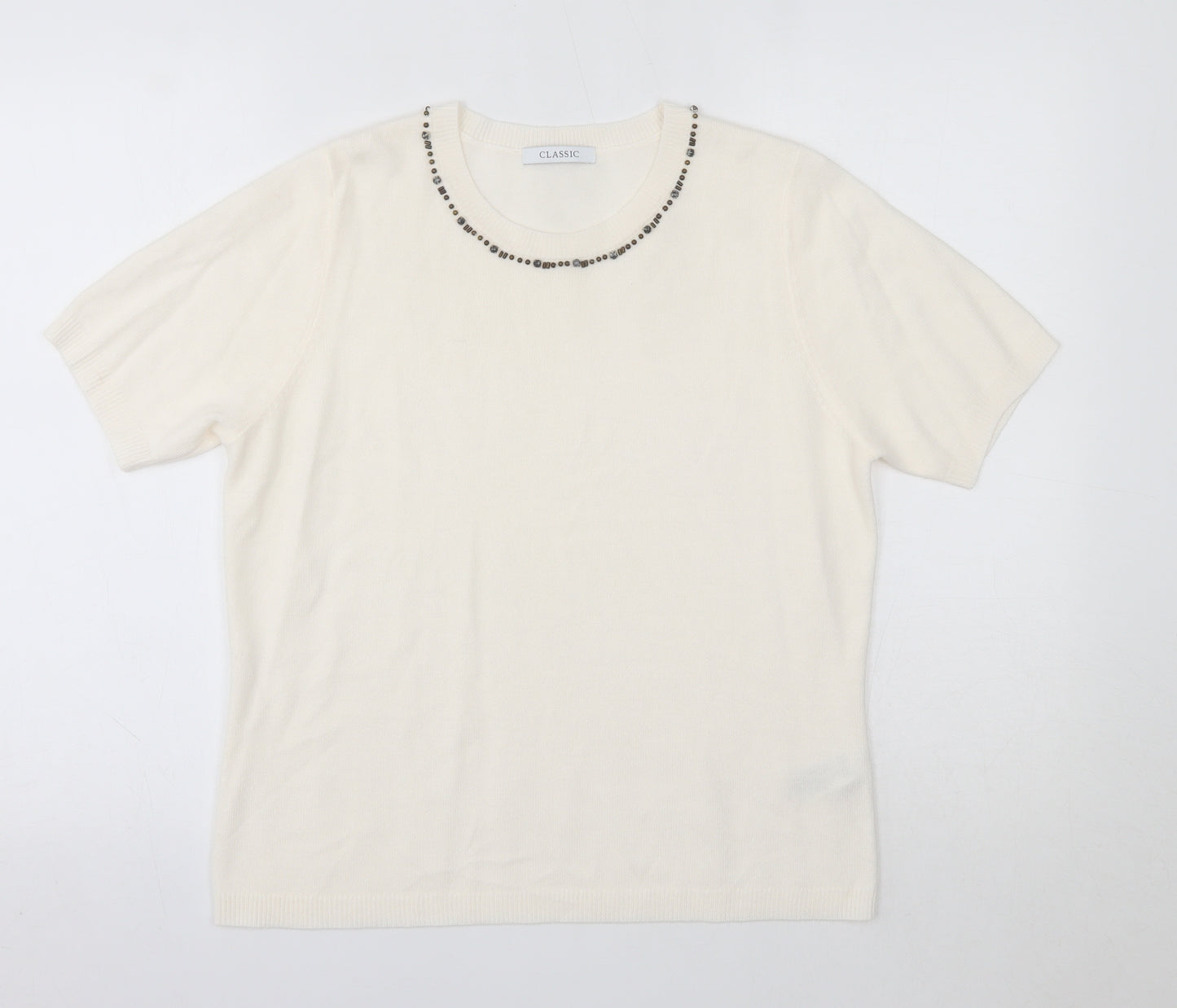 M&S Womens Ivory Round Neck  Acrylic Pullover Jumper Size 12