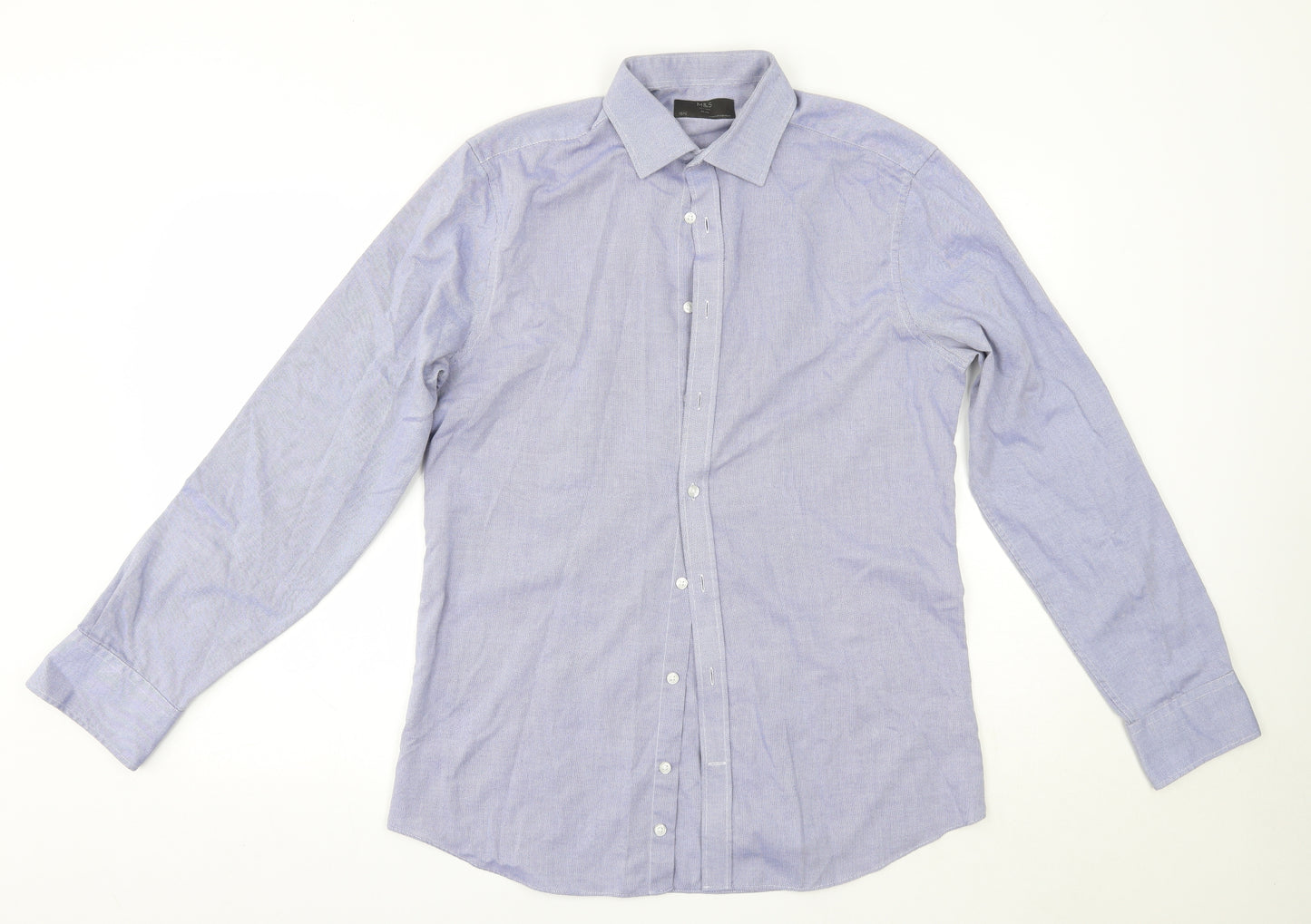 M&S Mens Blue  Polyester  Dress Shirt Size 15.5 Collared