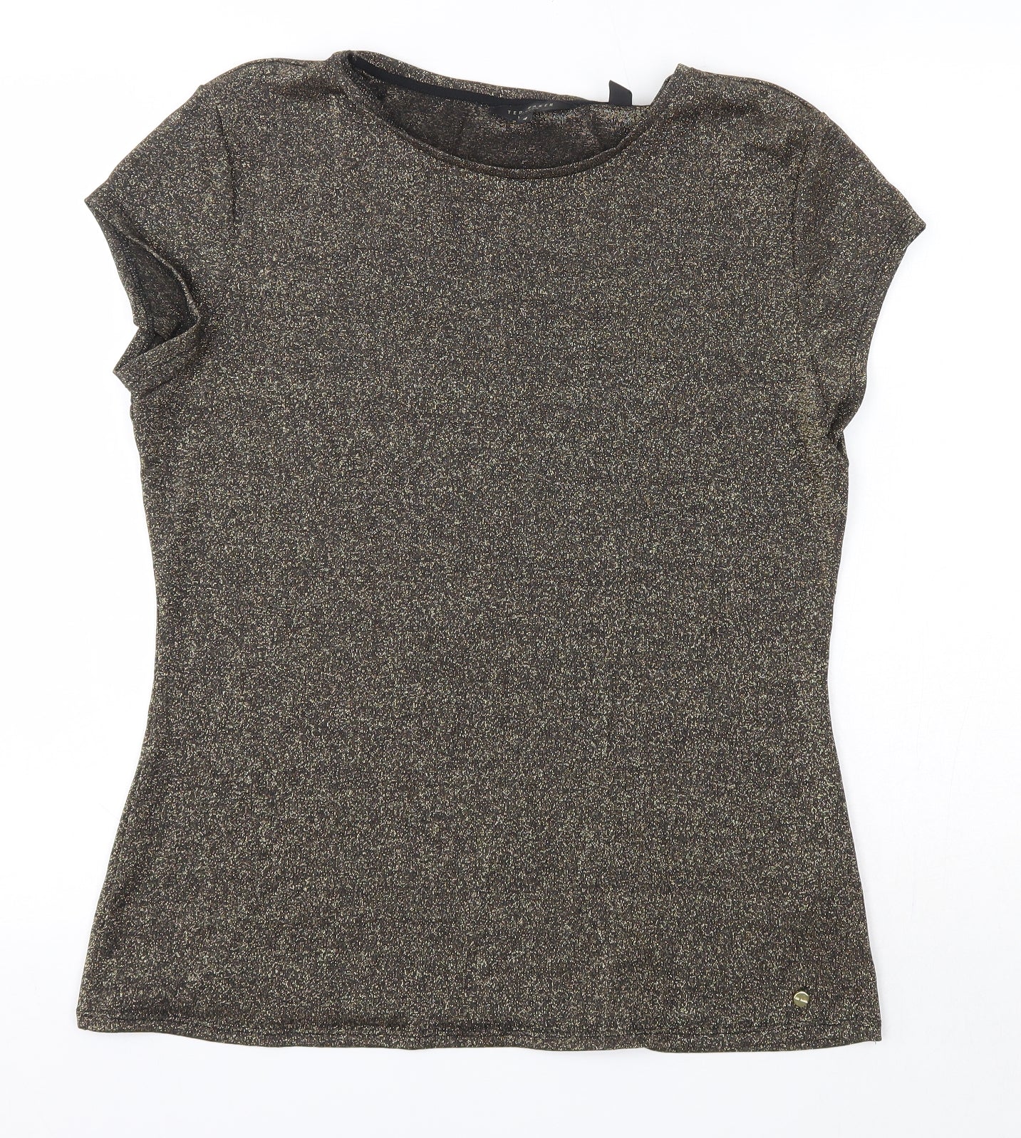 Ted Baker Womens Gold  Viscose Basic T-Shirt Size M Round Neck