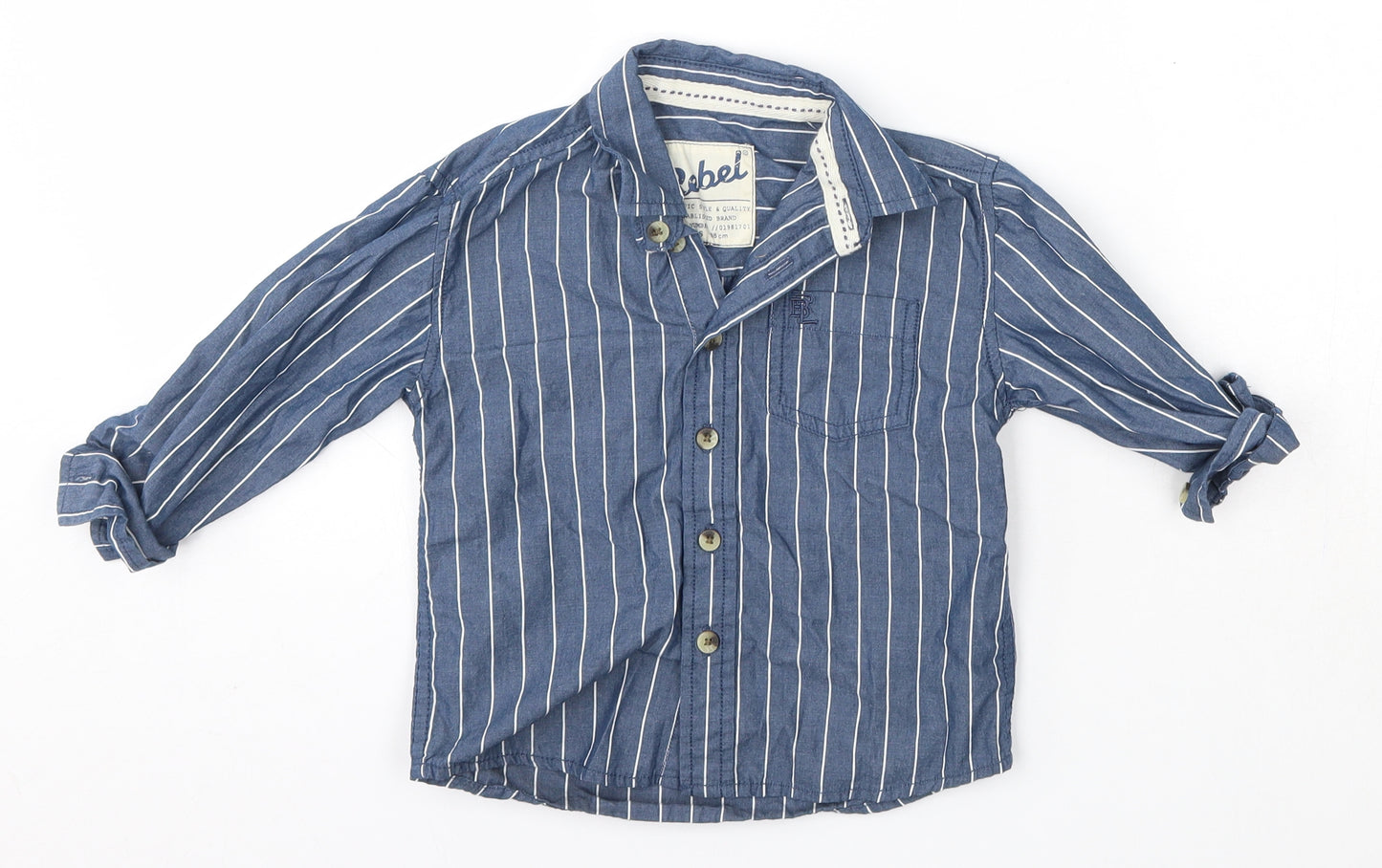 Primark Boys Blue Striped 100% Cotton Basic Button-Up Size 2-3 Years Collared