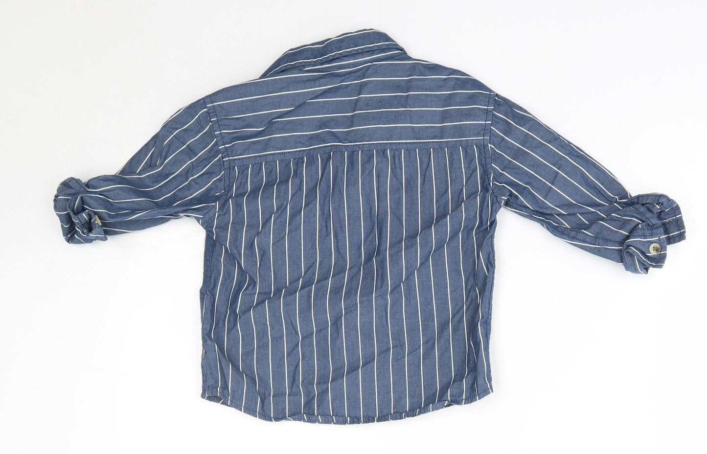 Primark Boys Blue Striped 100% Cotton Basic Button-Up Size 2-3 Years Collared