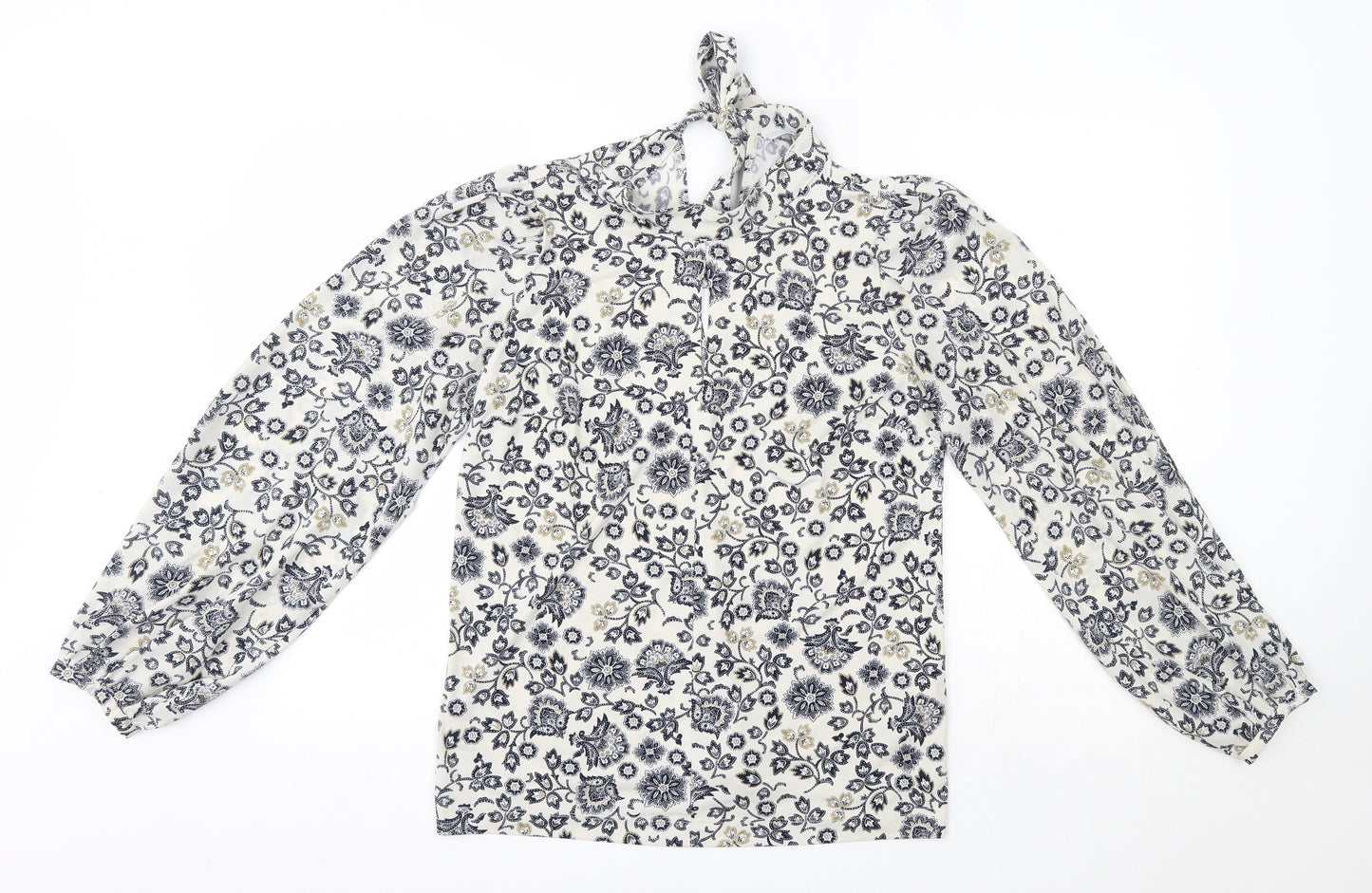 NEXT Womens Blue Floral Polyester Basic Blouse Size 10 High Neck