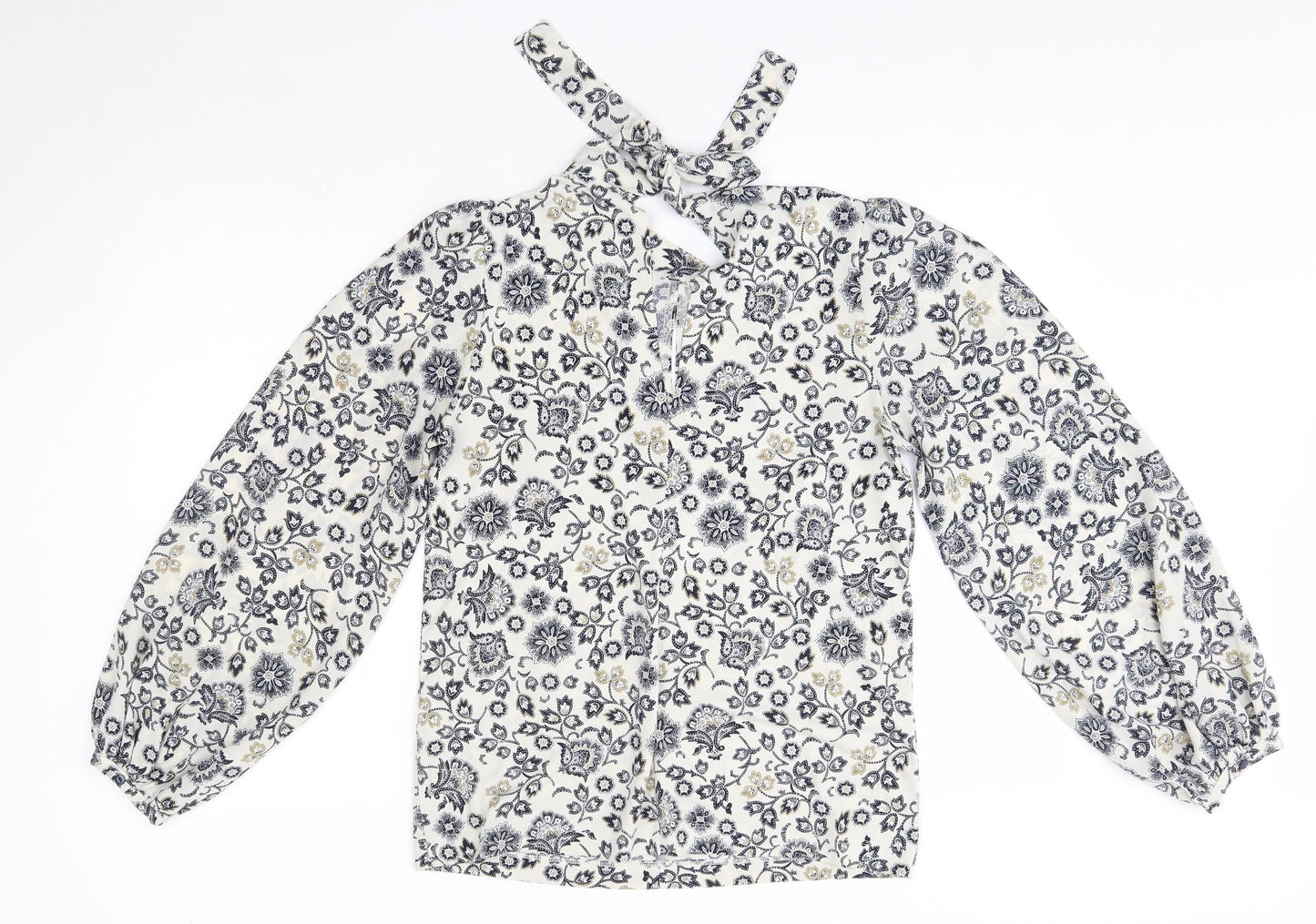NEXT Womens Blue Floral Polyester Basic Blouse Size 10 High Neck