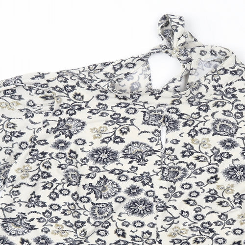 NEXT Womens Blue Floral Polyester Basic Blouse Size 10 High Neck