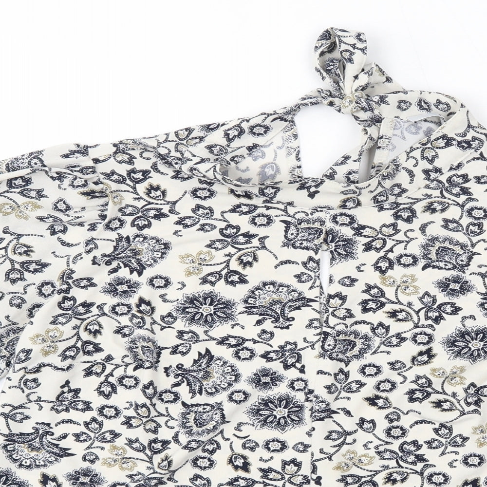 NEXT Womens Blue Floral Polyester Basic Blouse Size 10 High Neck