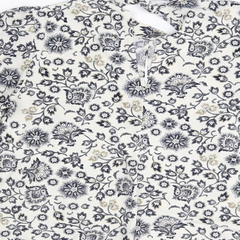 NEXT Womens Blue Floral Polyester Basic Blouse Size 10 High Neck