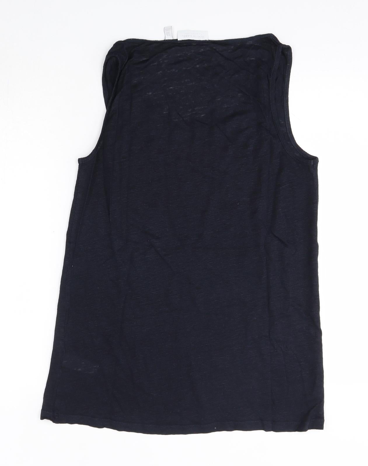 THE WHITE COMPANY Womens Blue  Linen Basic Tank Size 14 Round Neck