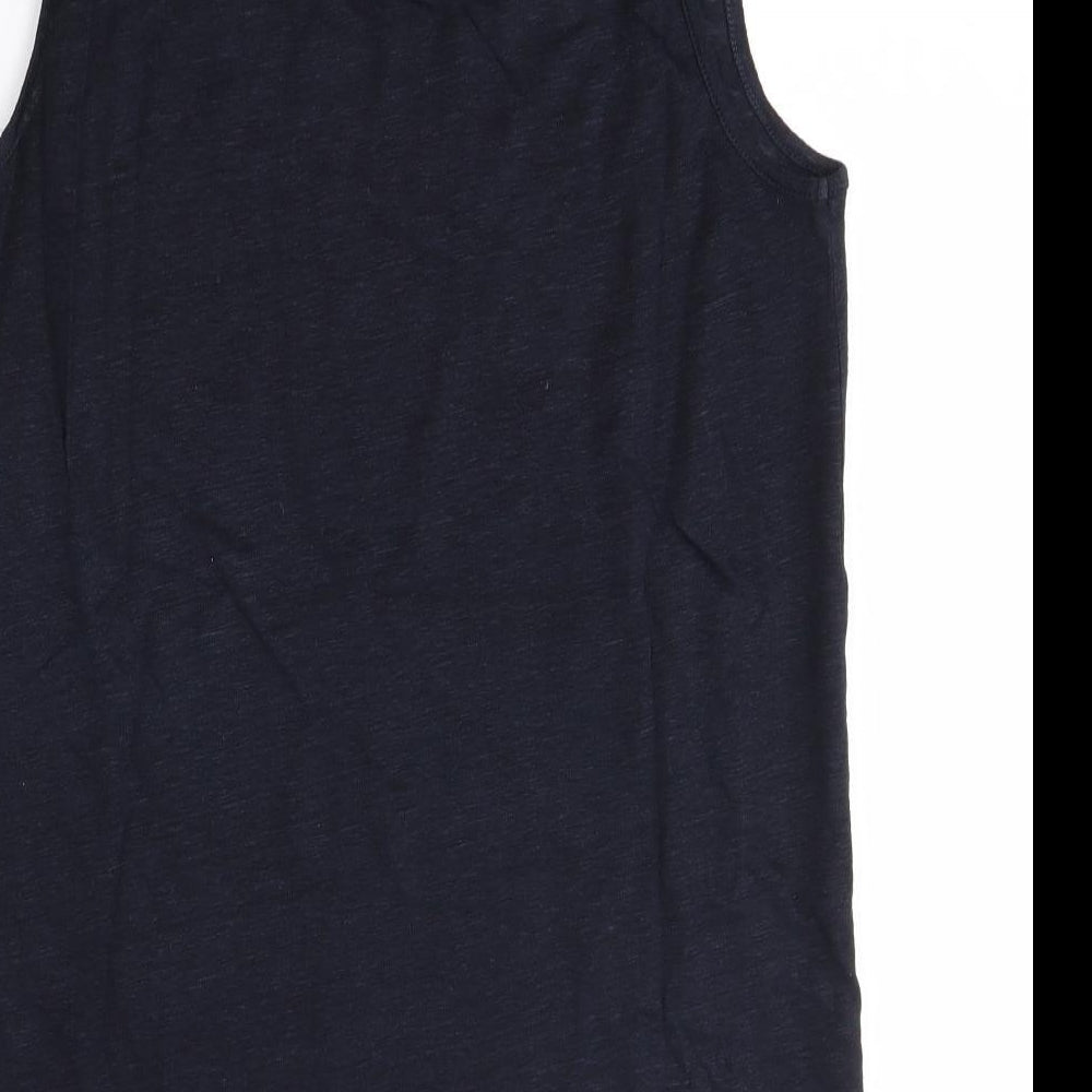 THE WHITE COMPANY Womens Blue  Linen Basic Tank Size 14 Round Neck