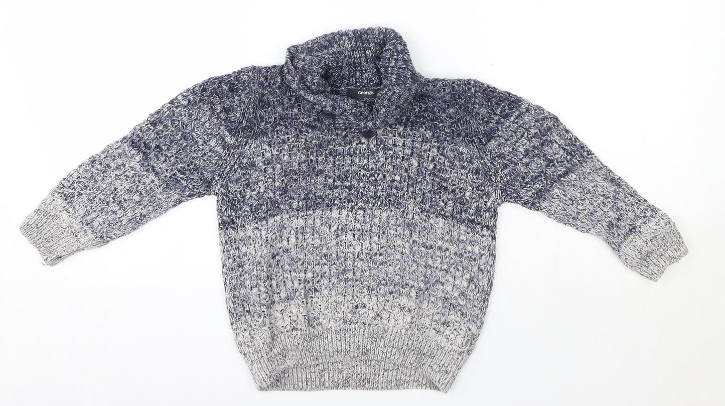 George Boys Blue High Neck  100% Cotton Pullover Jumper Size 4-5 Years