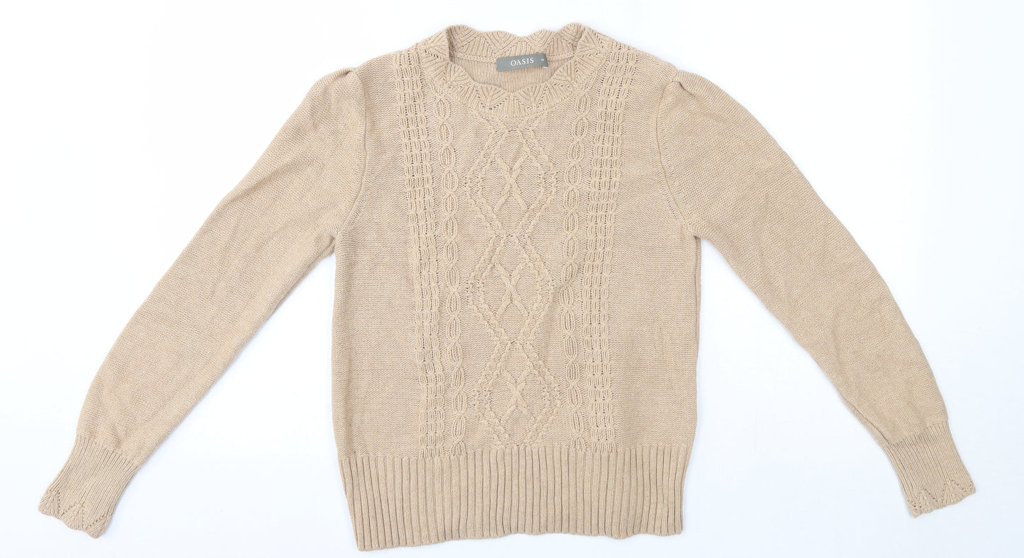 Oasis Womens Brown Round Neck  Cotton Pullover Jumper Size M