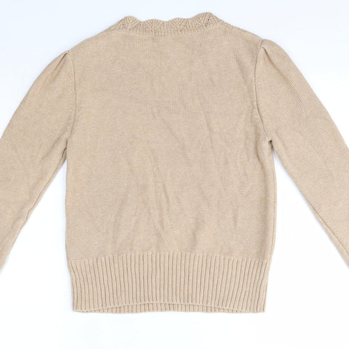 Oasis Womens Brown Round Neck  Cotton Pullover Jumper Size M