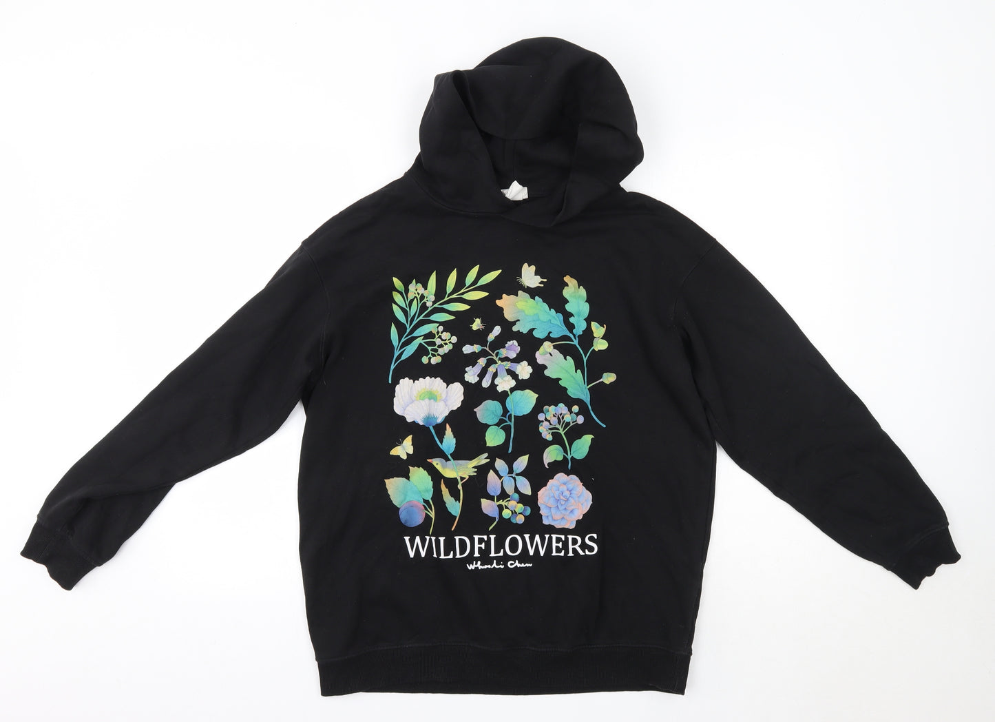 H&M Girls Black  Cotton Pullover Hoodie Size 13-14 Years   - Wildflowers