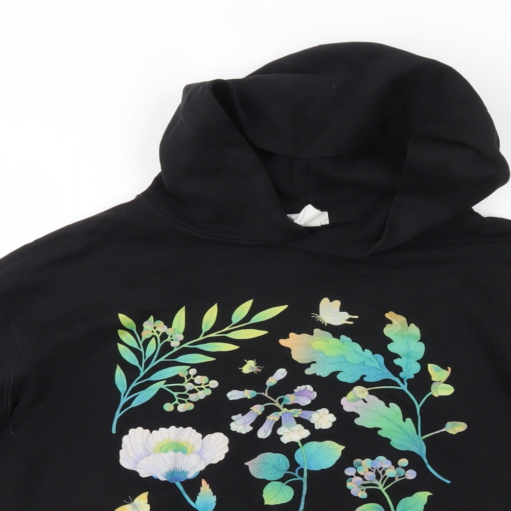 H&M Girls Black  Cotton Pullover Hoodie Size 13-14 Years   - Wildflowers