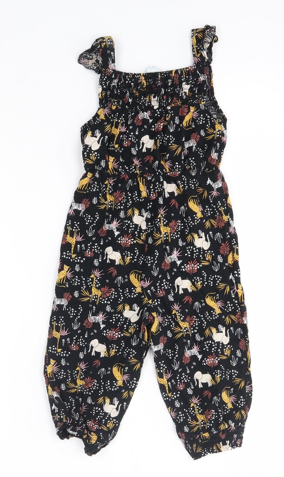 Primark Baby Black Floral Viscose Dungaree One-Piece Size 9-12 Months