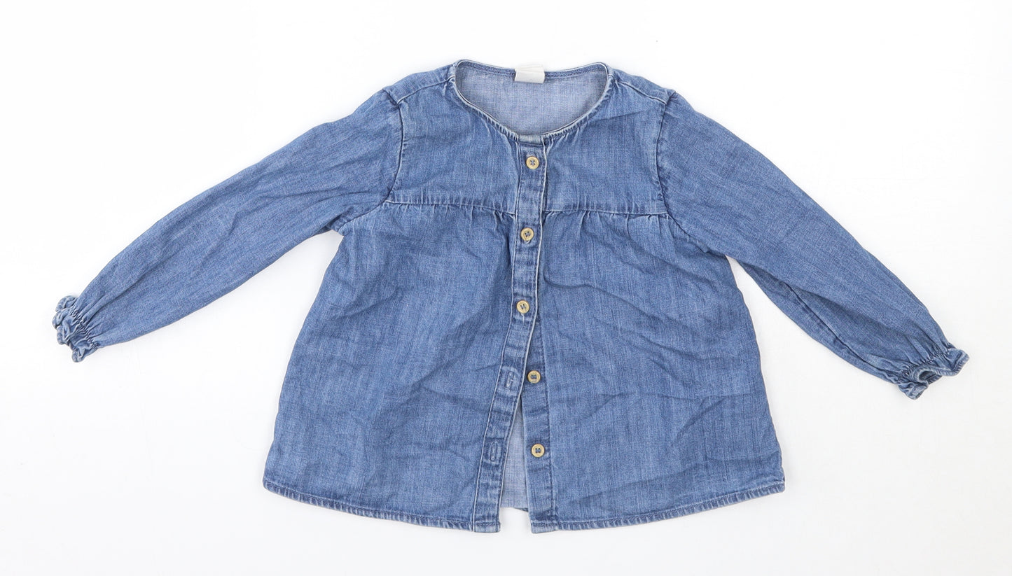 H&M Baby Blue  100% Cotton Basic Blouse Size 18-24 Months Round Neck