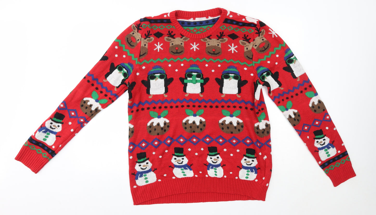 Nutmeg Mens Multicoloured Round Neck  Acrylic Pullover Jumper Size M   - Christmas