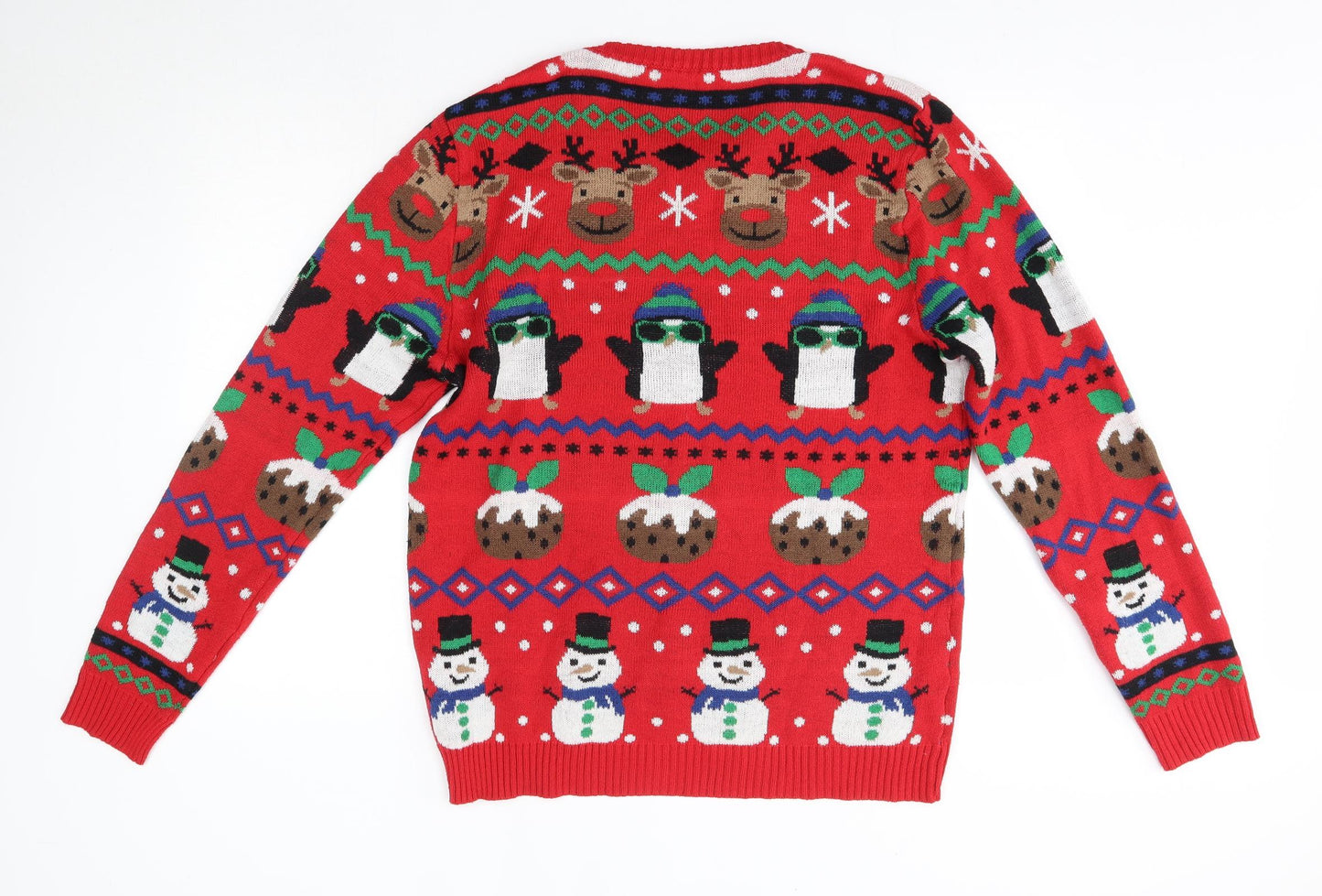 Nutmeg Mens Multicoloured Round Neck  Acrylic Pullover Jumper Size M   - Christmas