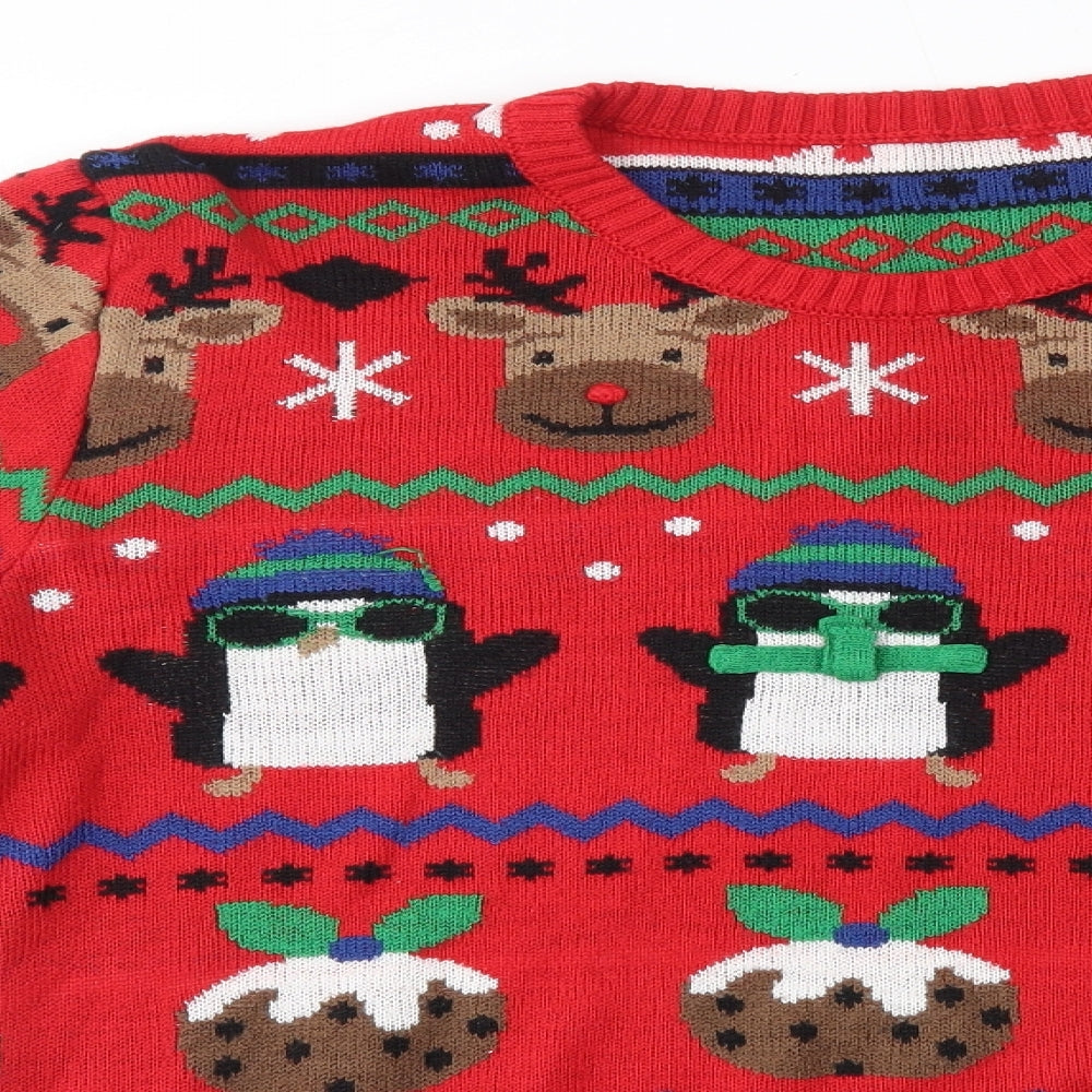 Nutmeg Mens Multicoloured Round Neck  Acrylic Pullover Jumper Size M   - Christmas